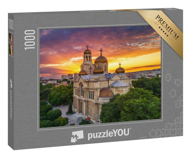 Puzzle 1000 Teile „Sonnenuntergang über der Kathedrale der Mariä Himmelfahrt in Varna“