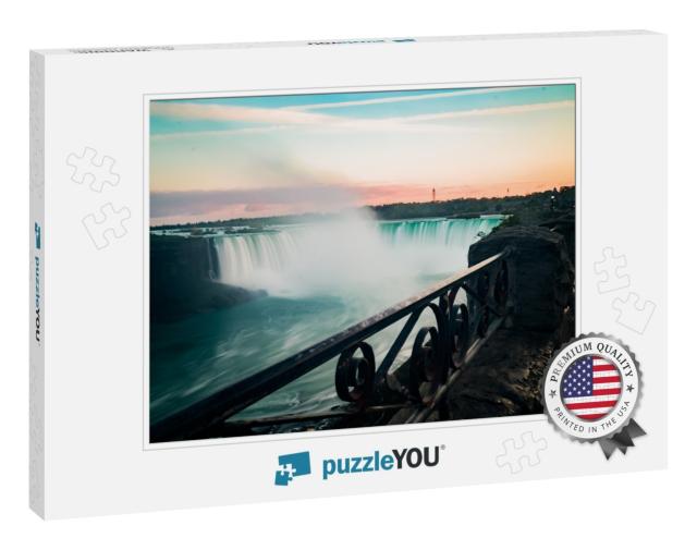 Amazing Mist from Niagara Falls Rushing Down During Sunse... Jigsaw Puzzle