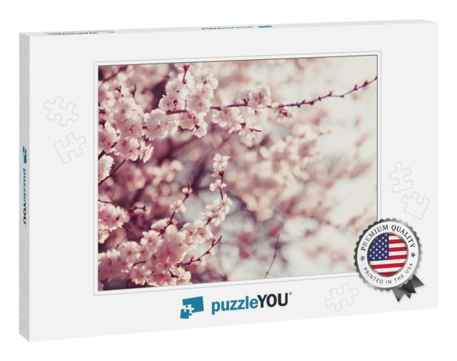 Spring Cherry Blossoms, Pink Flowers... Jigsaw Puzzle