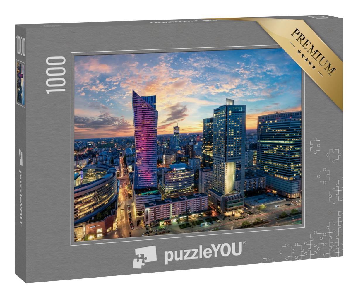 Puzzle 1000 Teile „Wolkenkratzer von Warschau bei Sonnenuntergang, Polen“
