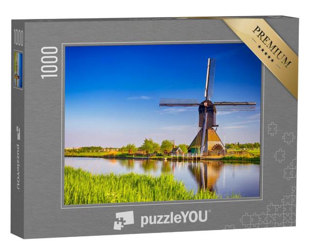 Puzzel 1000 stukjes „Uitzicht op windmolens in het dorp Kinderdijk“