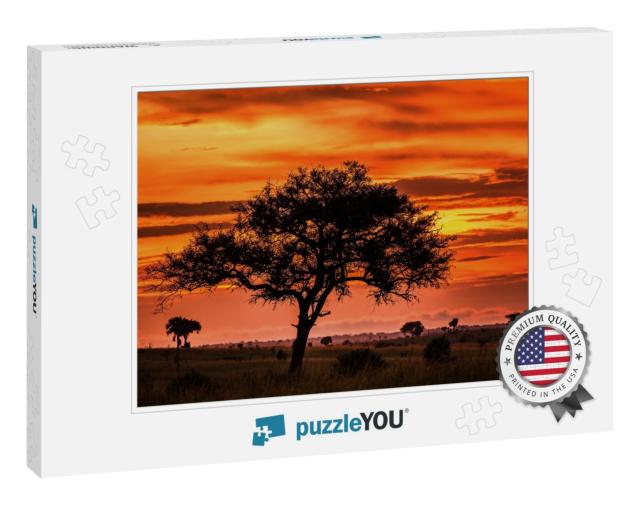 Stunning Sky At Dawn & an Odd Tree in the Savannah. Sunse... Jigsaw Puzzle