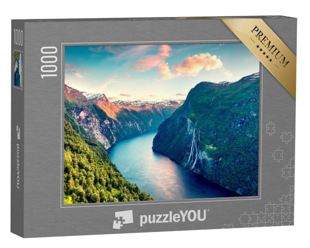 Puzzel 1000 stukjes „Avondsfeer bij Sunnylvsfjord in Noorwegen“