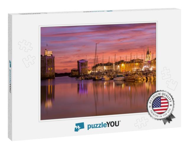 Harbor by Night with Beautiful Sunset in La Rochelle Town... Jigsaw Puzzle