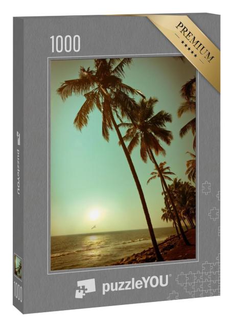 Puzzle 1000 Teile „Vintage-Style: Sonnenuntergang am tropischen Palmenstrand“