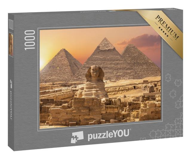 Puzzle 1000 Teile „Weltwunder aus Ägypten: Pyramiden mit Sphinx, Gizeh“