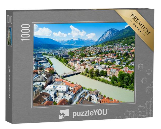 Puzzel 1000 stukjes „River Inn en Innsbruck centrum van bovenaf“