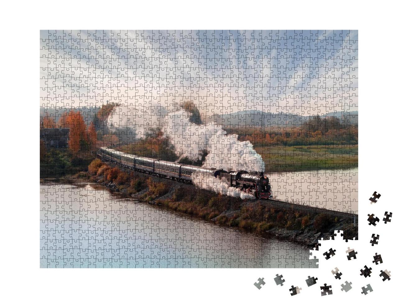 Puzzle 1000 Teile „Oldtimer-Dampflokomotive in der Herbstlandschaft“