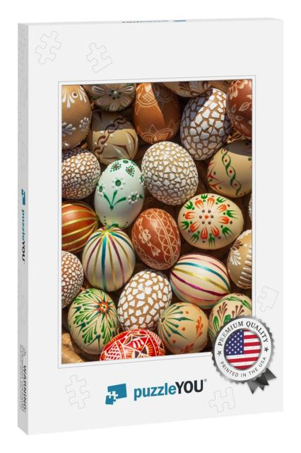 Full Background of Colorful, Hand Painted Easter Eggs. Ea... Jigsaw Puzzle