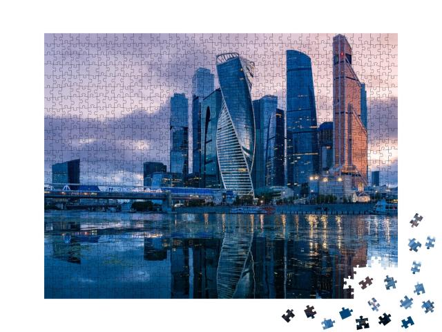 Puzzle 1000 Teile „Moskaus Wolkenkratzer: Panorama des Zentrums, Russland“