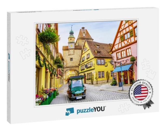 Touristic Retro Car on Picturesque Street, Decorated for... Jigsaw Puzzle