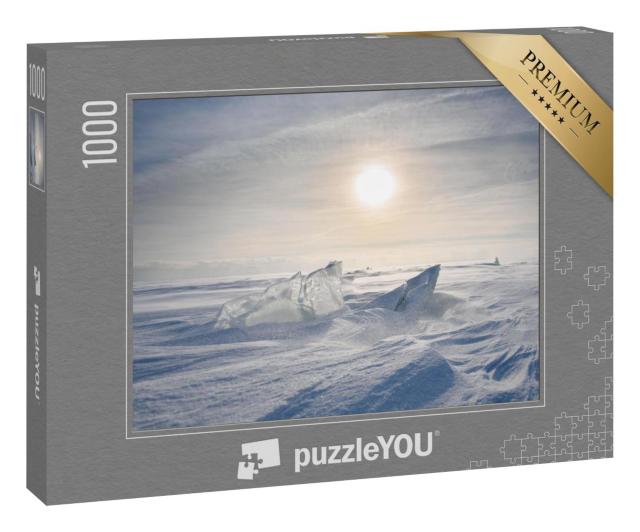 Puzzle 1000 Teile „Landschaft während eines Schneesturms bei Sonnenuntergang“
