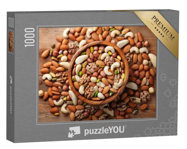 Puzzel 1000 stukjes „Houten schaal met gemengde noten“