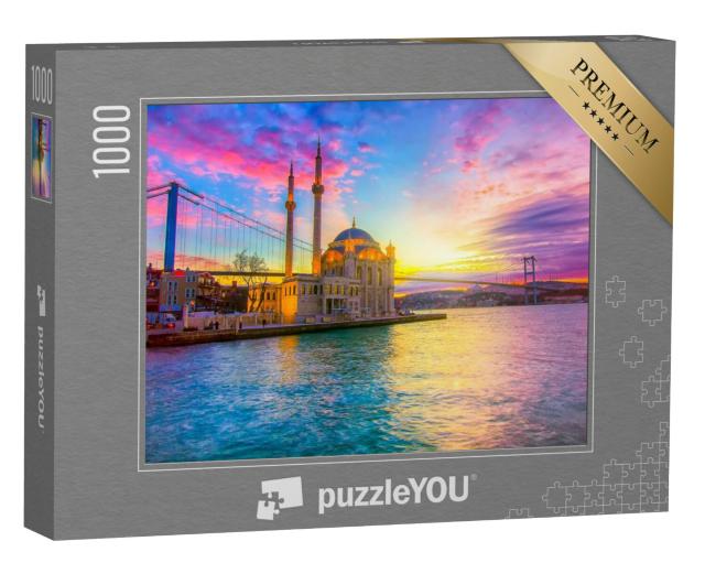 Puzzel 1000 stukjes „Zonsopgang op de Bosporus voor de Ortakoy Moskee in Istanbul“