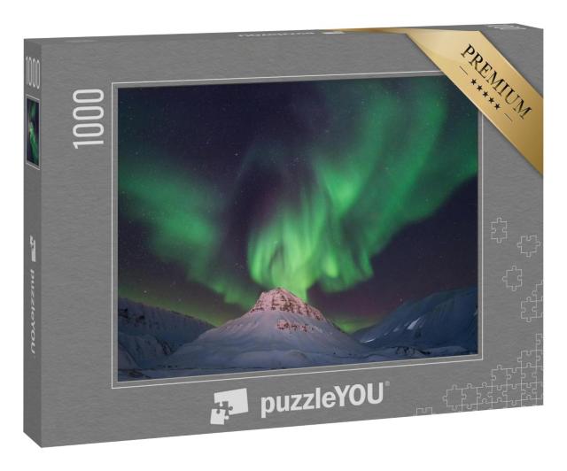Puzzle 1000 Teile „Das polare Nordlicht in den Bergen von Svalbard, Longyearbyen, Spitzbergen, Norwegen“
