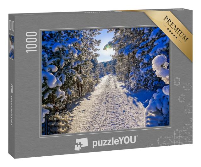 Puzzle 1000 Teile „Weg im verschneiten Winterwald“