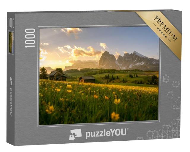 Puzzel 1000 stukjes „Prachtige zonsopgang boven de Seiser Alm, Zuid-Tirol“