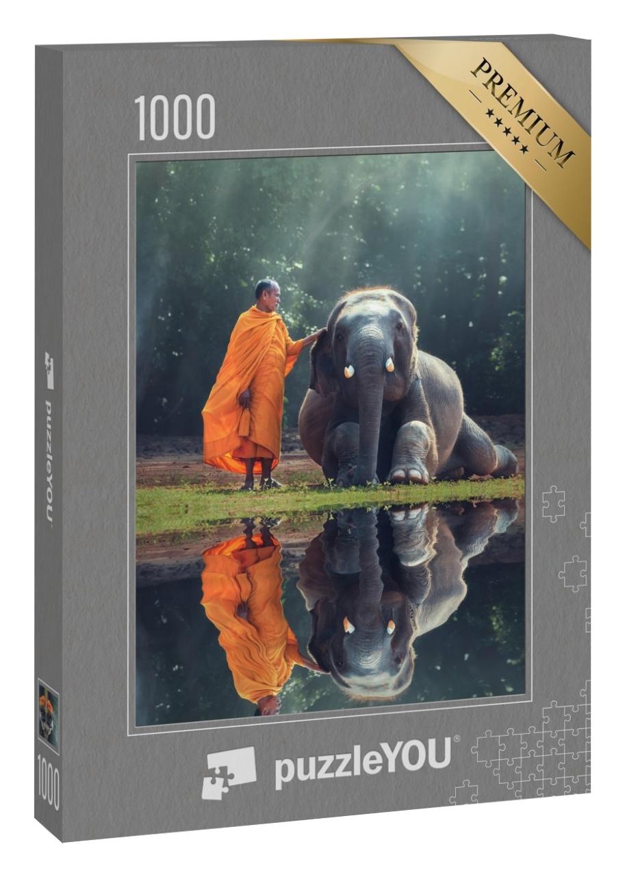 Puzzle 1000 Teile „Mönch und Baby-Elefant“