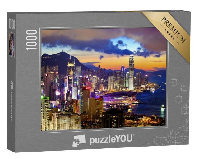 Puzzel 1000 stukjes „Helder verlicht Hong Kong bij zonsondergang“