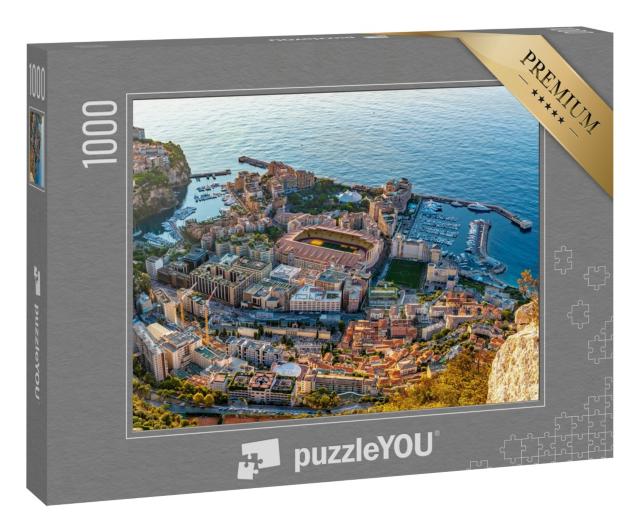 Puzzle 1000 Teile „Sonnenaufgang am Stadion von Monaco: Luftaufnahme“