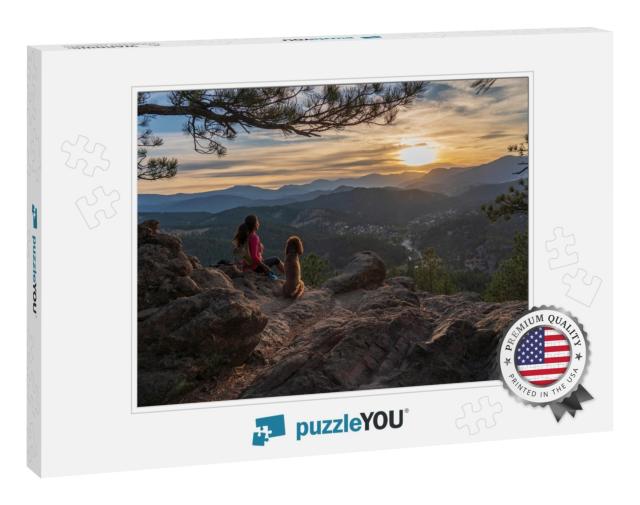 A Hispanic Woman is Hiking, At Sunset in the Rocky Mounta... Jigsaw Puzzle