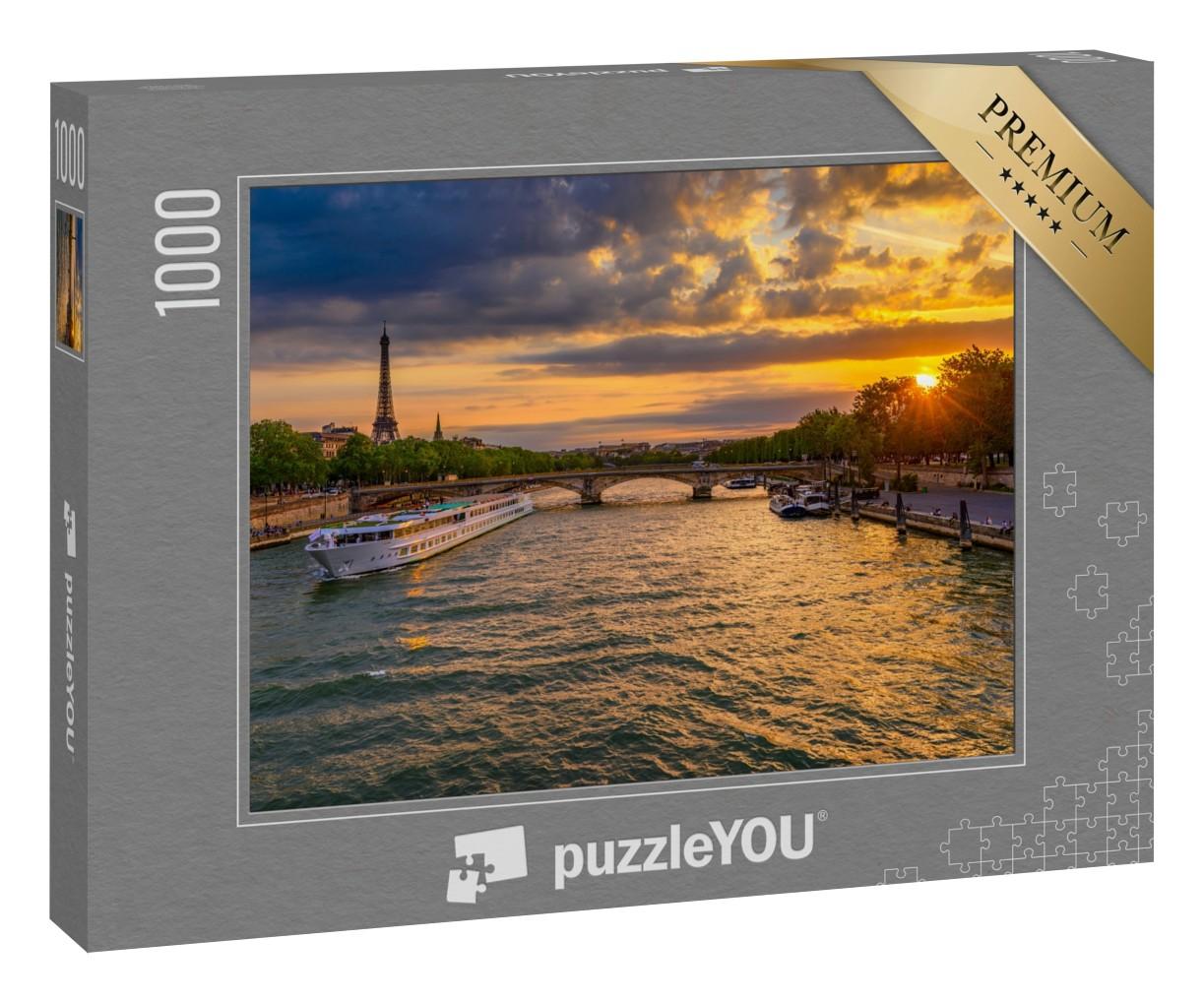 Puzzle 1000 Teile „Wunderschöner Sonnenuntergang über der Seine in Paris“
