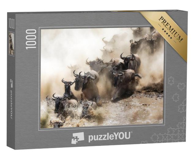 Puzzel 1000 stukjes „Gnoes steken de Mara rivier over in Kenia“