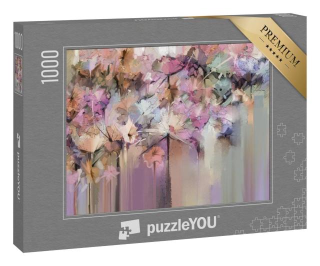 Puzzle 1000 Teile „Abstraktes florales Ölfarbe: Blumenbild in weichen Farben“