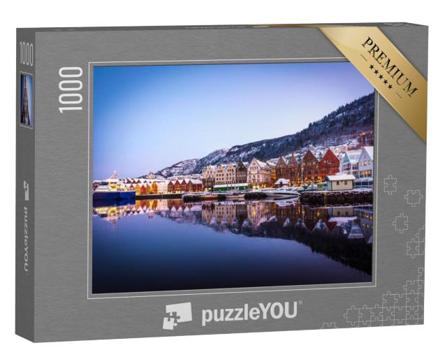 Puzzel 1000 stukjes „Houten kersthuisjes in Bergen, Noorwegen“