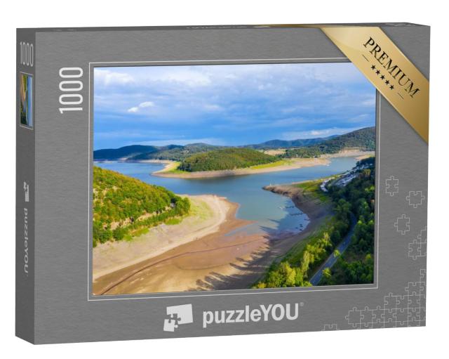 Puzzel 1000 stukjes „Een deel van de Edersee zonder water bij warm weer“