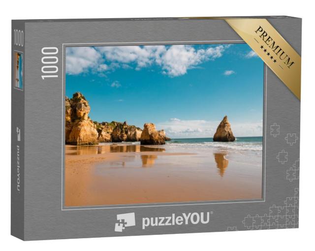 Puzzel 1000 stukjes „Rotsachtige klifbogen op het strand van Marinha, Algarve, Portugal“