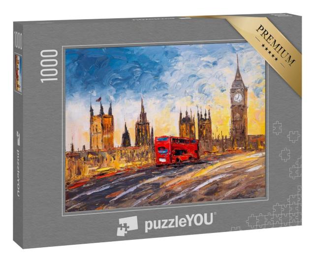 Puzzle 1000 Teile „Stadtansicht von London, Ölgemälde“