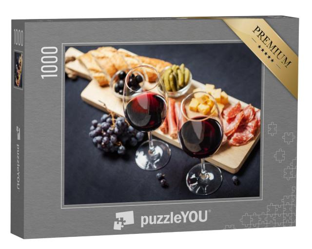 Puzzel 1000 stukjes „Rode wijn met kleine lekkernijen“