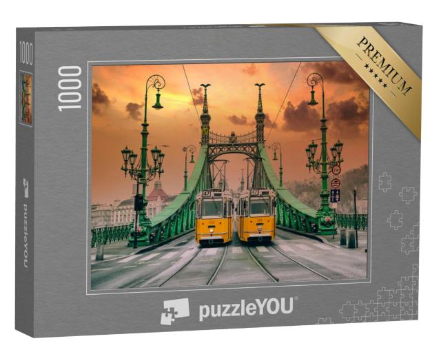 Puzzel 1000 stukjes „Twee gele trams op de Liberty Bridge, Boedapest“