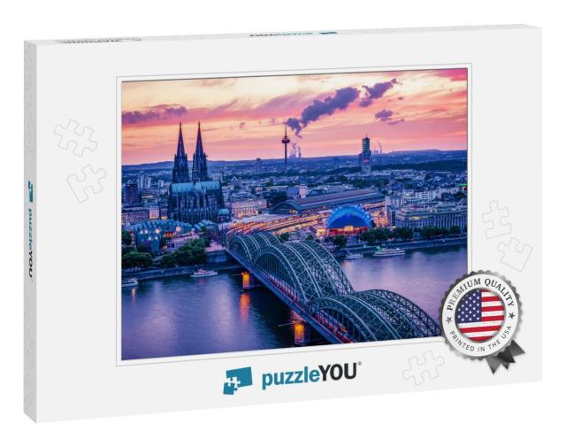 Cologne Skyline During Sunset, Cologne Bridge with Cathed... Jigsaw Puzzle