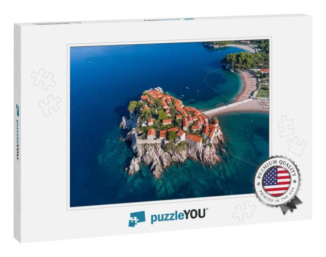Aerial View of the Hotel Sveti Stefan from the Sea. Monte... Jigsaw Puzzle