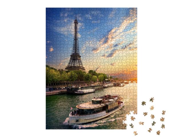 Puzzle 1000 Teile „Am Ufer der Seine: Paris im Abendlicht“