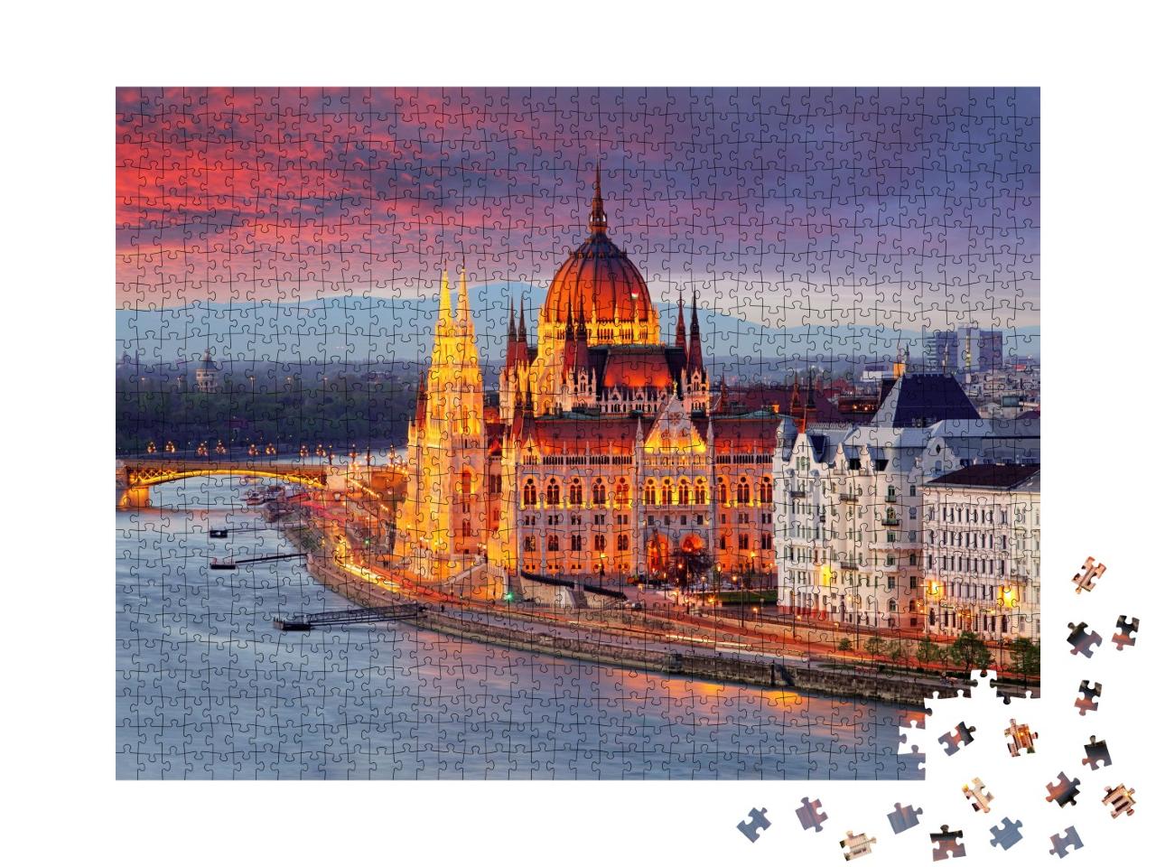 Puzzle 1000 Teile „Ungarisches Parlament, Budapest bei Sonnenuntergang“