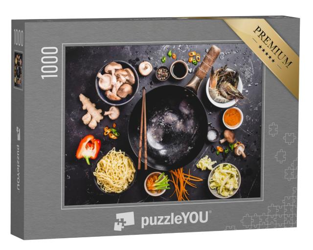 Puzzel 1000 stukjes „Aziatisch koken met wok, groenten en noedels“