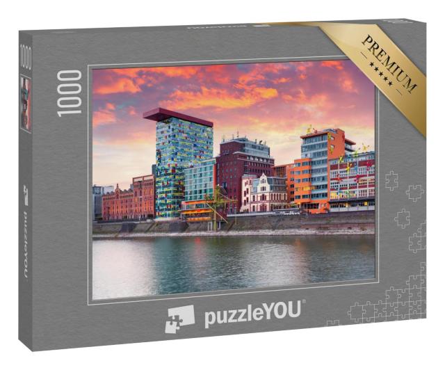 Puzzle 1000 Teile „Sonnenuntergang am Rhein in Düsseldorf“