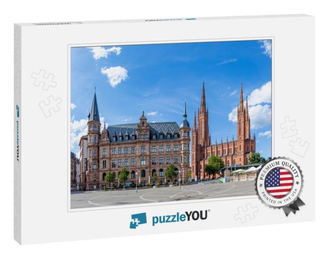 New Town Hall & Market Church in Wiesbaden, Germany... Jigsaw Puzzle