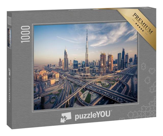 Puzzle 1000 Teile „Skyline von Dubai mit den verkehrsreichsten Schnellstraßen“