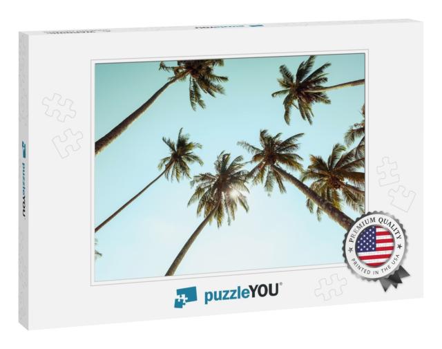 Palm Trees At Tropical Coast with Vintage Toned... Jigsaw Puzzle