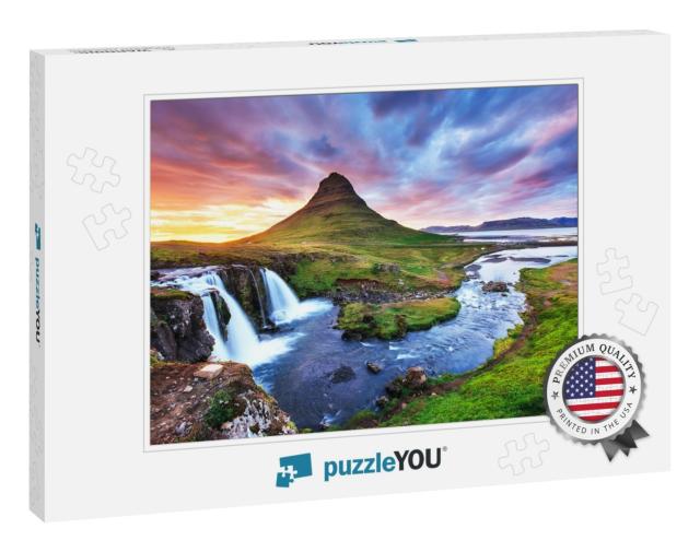 The Picturesque Sunset Over Landscapes & Waterfalls. Kirk... Jigsaw Puzzle