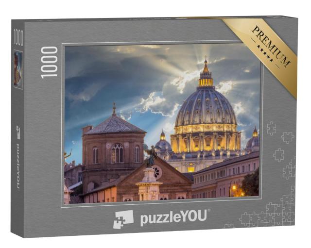 Puzzel 1000 stukjes „Zonsondergang boven de Sint-Pietersbasiliek, Vaticaan, Rome“