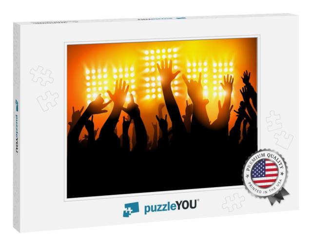 Hands in the Air - Fans At a Concert. Vector Illustration... Jigsaw Puzzle