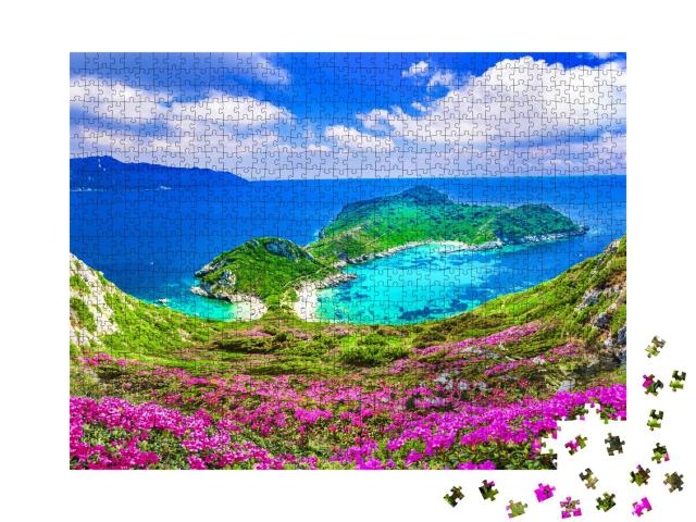 Puzzle 1000 Teile „Luftaufnahme von Porto Timoni, Region Afionas, Korfu“