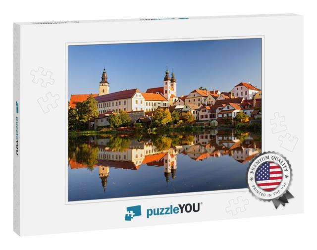 View of Telc Across Pond with Reflections, Southern Morav... Jigsaw Puzzle
