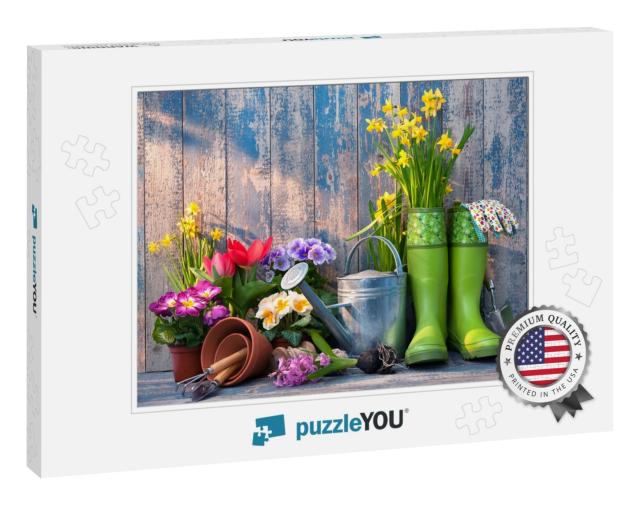 Gardening Tools & Flowers on the Terrace in the Garden... Jigsaw Puzzle