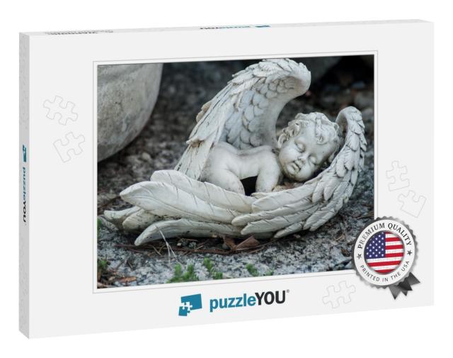 Closeup of Stoned Angel on Tomb in Cemetery... Jigsaw Puzzle